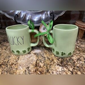 Rae Dunn soft green LUCKY 3d shamrock 19.5oz mug- Brand new